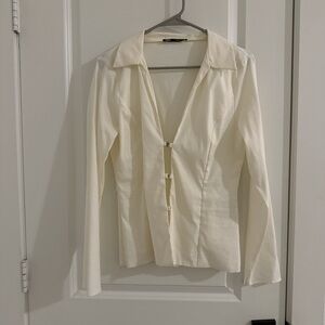 ZARA ECRU CUT-OUT BLOUSE SLIM SHIRT